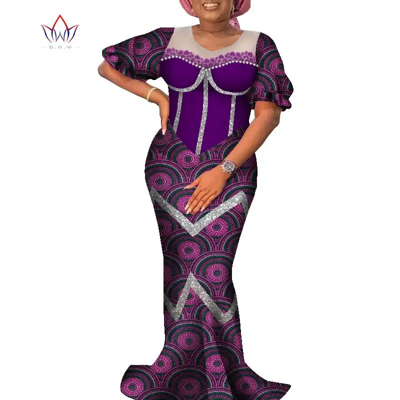 Customize BintaRealWax African Clothes for Women Flared Sleeve Dress African Women Print Wax Dress Work Party WY8975