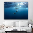 Постер с изображением синего моря, Картина на холсте, Настенная картина с животным принтом, изображение дельфина, настенные картины с голубым океаном для гостиной, украшение для дома