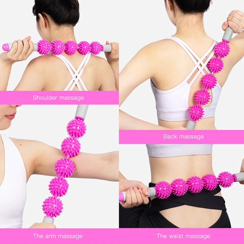 

Gym Yoga Massage Stick Relax Muscle Roller 5 Spiked Balls Anti Cellulite Slimming Trigger Point Roller Muscle Body Relax Tool