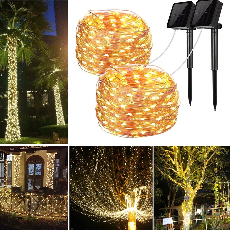 

2021 New LED Outdoor Solar Lamp String Lights 100/200 LEDs Fairy Holiday Christmas Party Garland Solar Garden Waterproof 10m