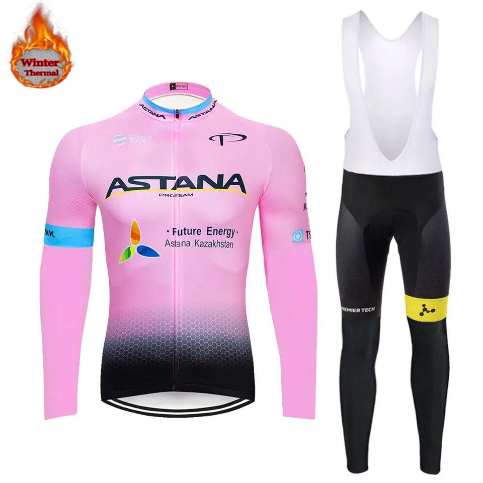 

ASTANA 2019 Team long sleeve Cycling jersey Set bib pants ropa ciclismo bicycle clothing MTB bike jersey Uniform Men clothes