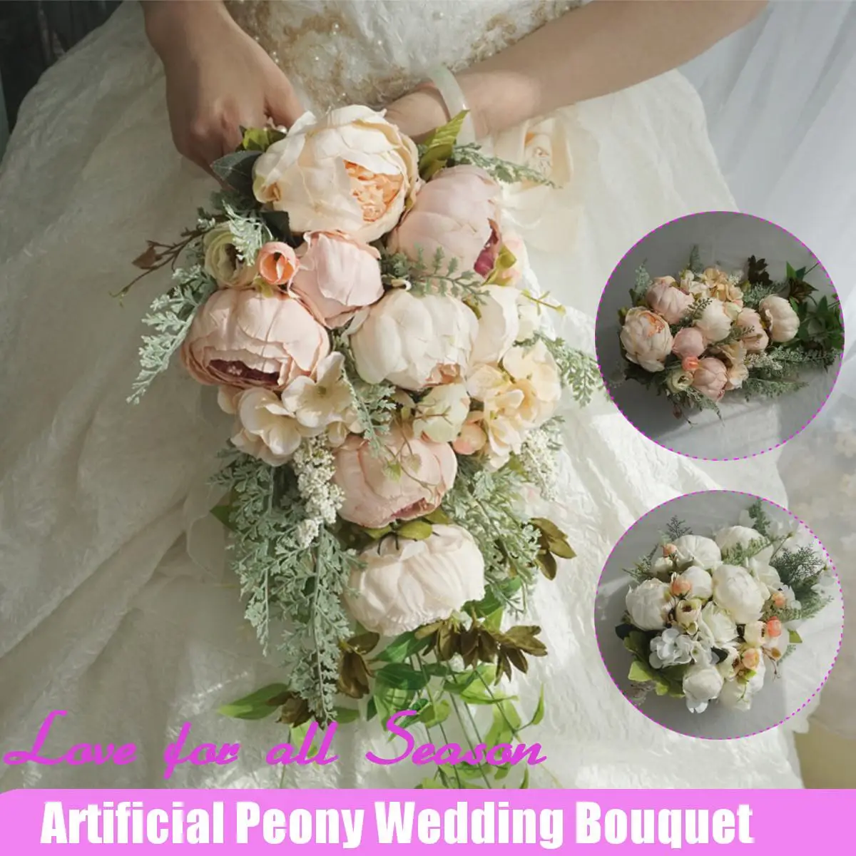 

Waterfall Pink White Wedding Flowers Bridal Bouquets Artificial Flowers Pearls Crystal Wedding Bouquets Bouquet Rose