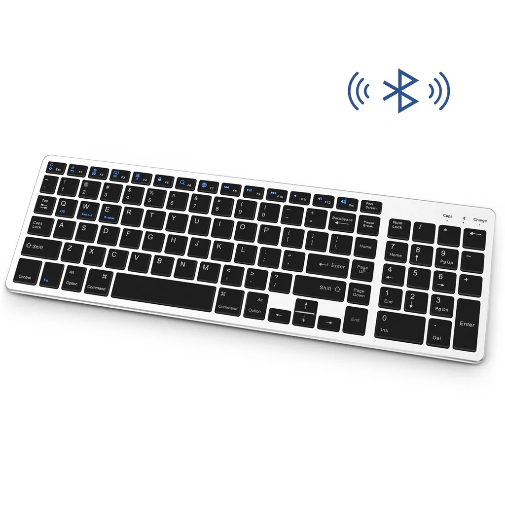 

107 Key Bluetooth Keyboard Rechargeable Portable BT Wireless Keyboard with Number For PC