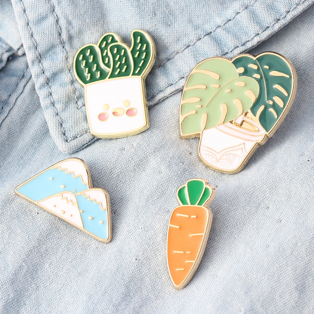 Простая Изысканная брошь в горшке с зелеными листьями моркови горный металл