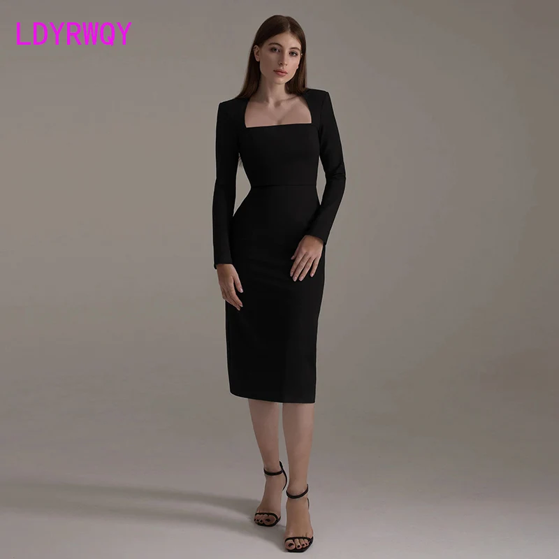 

LDYRWQY Spring and autumn new style retro ancient ways long sleeve accepts waist fashionable temperament inside build dress