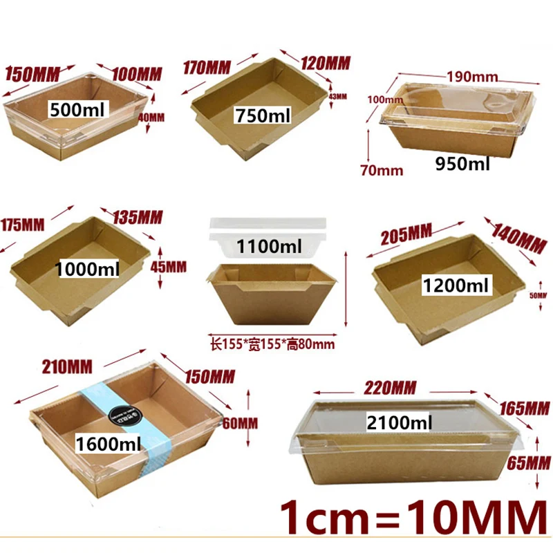 50 шт. Подарочная коробка из крафт бумаги с прозрачными крышками|sandwich lunch box|salad