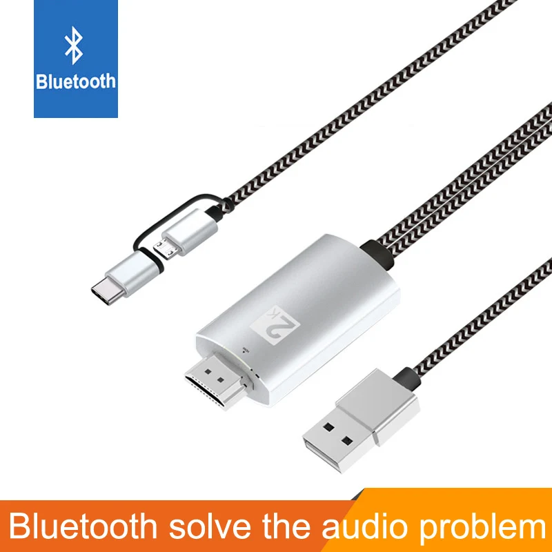 Silver 2K Bluetooth аудио Тип C Micro USB HDMI кабель HD ТВ адаптер для huawei mate 20 P9 samsung S10 S9 S8 Note 8 9 Android телефон к телевизору - Цвет: Silver