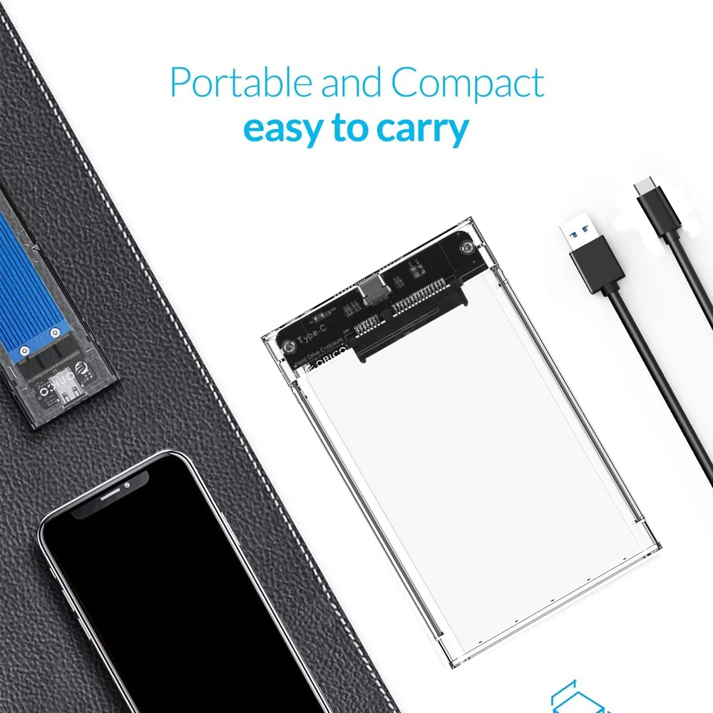 

Hard Drive Case USB3.0/2.0 HDD Enclosure 2.5inch Serial Port SATA SSD Support 6TB transparent Mobile External Type-c HDD Case