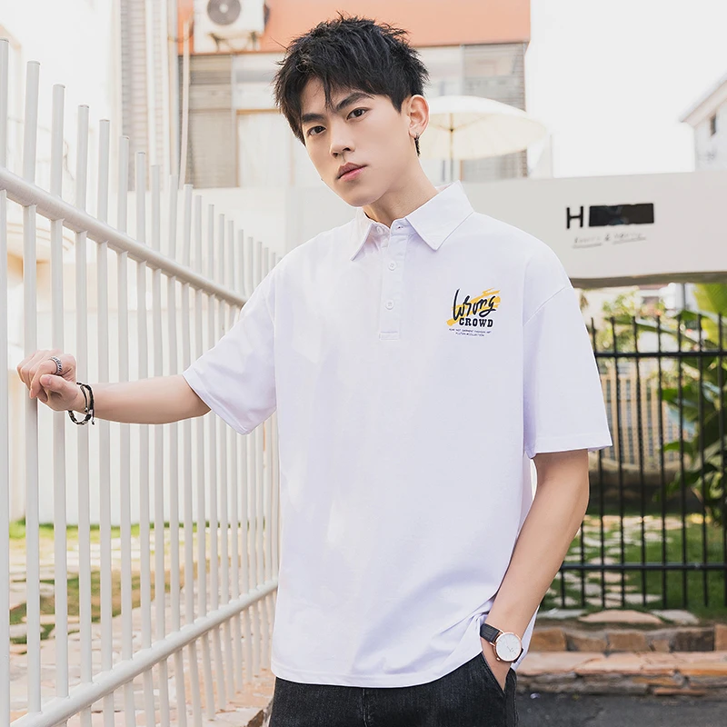 

TFETTERS 2021 New Summer Vintage T-Shirt Men Short Sleeve Turn-down Collar Business Casual Tee Tops Men Korean Style Clothing