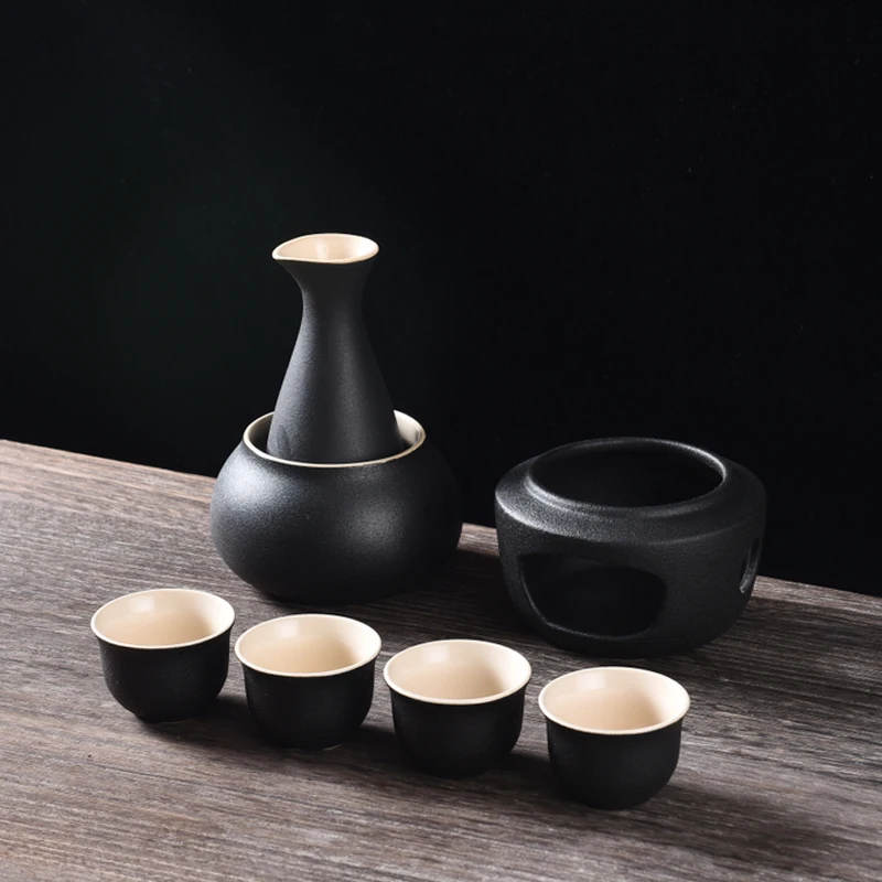 

Ceramic 6 cup set vintage wine pot ceramic sake pot water cup household Spirits Wine rice vodka wine cup gift box ee5
