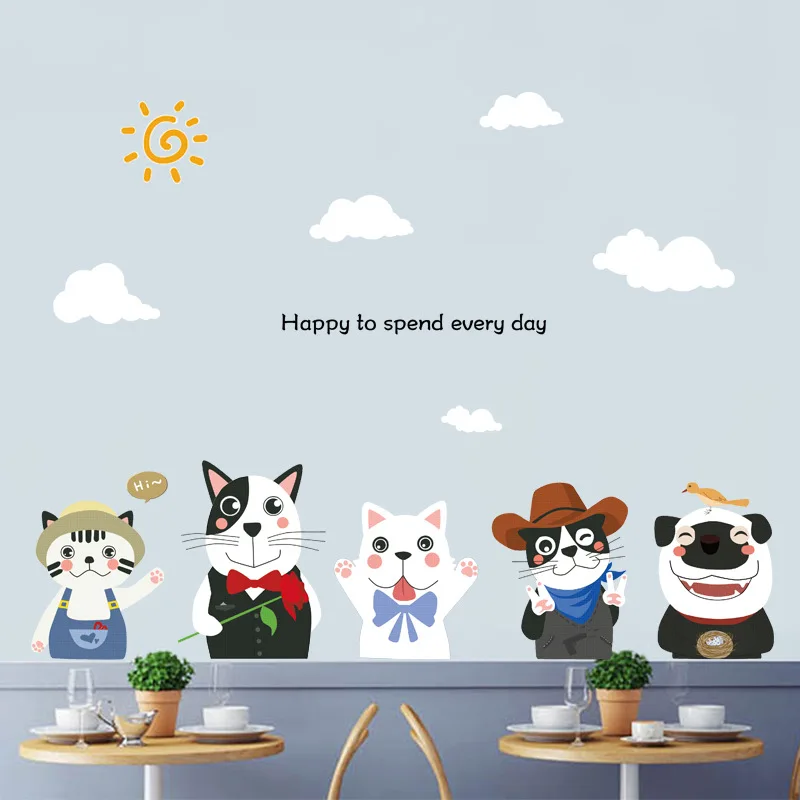 Милые настенные наклейки с собачками для детской комнаты, детского сада, декоративные мурали, мультяшные наклейки для спальни и обои.