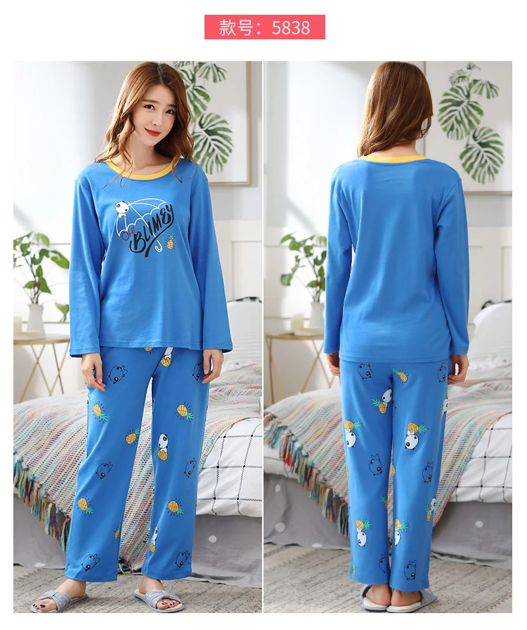 M L XL XXL 3XL 4XL 5XL Женская одежда для сна с длинным рукавом, хлопок, комплекты одежды для сна, осенние пижамы, женские пижамы