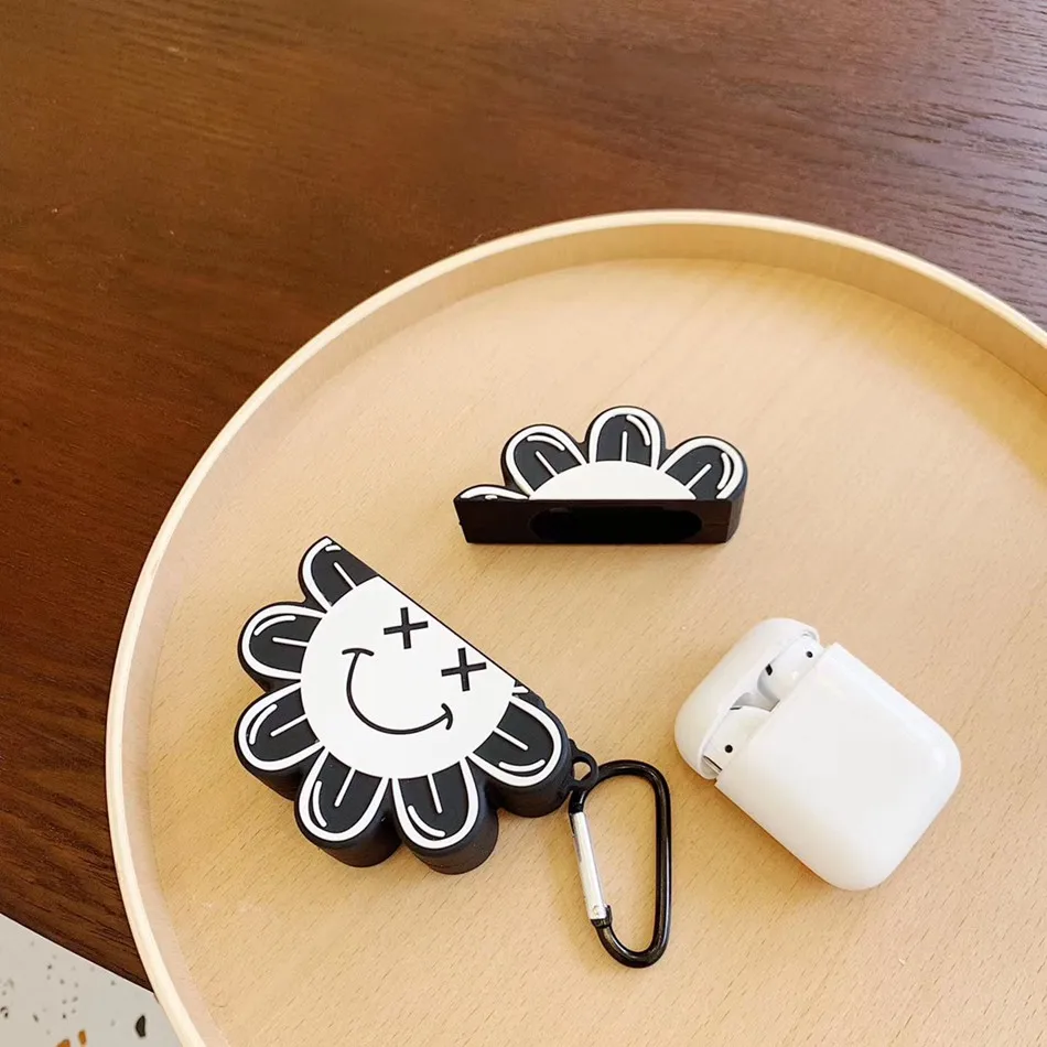Чехол для наушников с динозавром для Airpods 2, чехол с милой рыбкой для Apple Air pods, силиконовый чехол с солнечным цветком, Радужный чехол для ушей, улыбка