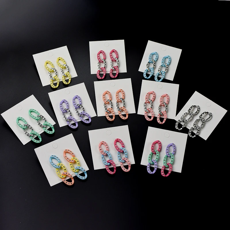 

S925 needle 6cm Length Diamond color Acrylic Chain Drop Earring For Woman Fashion Korean oversize Big earrings Gift Jewelry