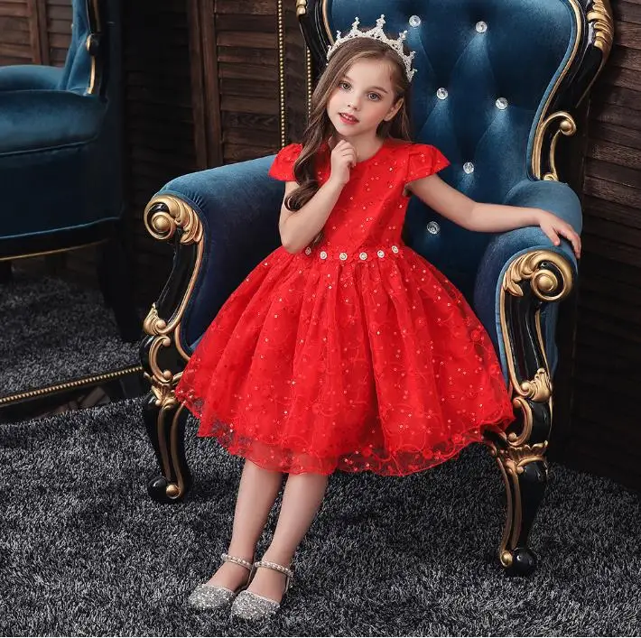 Красное рождественское платье костюм для девочки Детские платья девочек детское