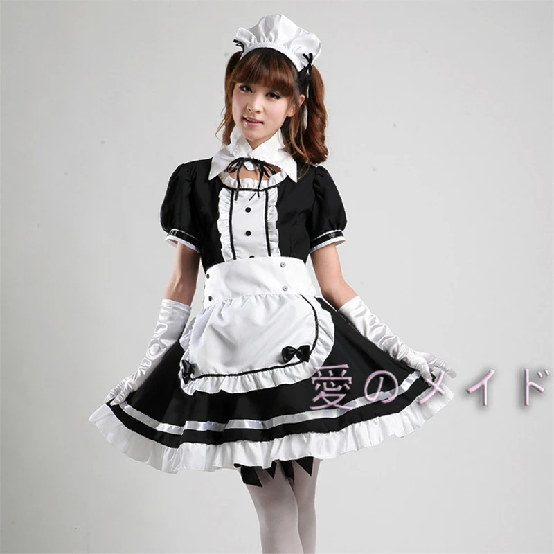 

Sexy Charming Sweet Beauty Servant Short Sleeved Dress Cosplay Halloween Girl Waiter Anime Costume Five Colors Optional