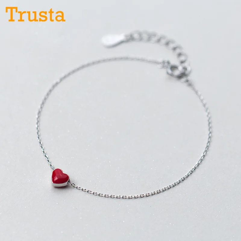 Trusta 925 пробы серебряные Модные женские ювелирные изделия Красное Сердце 6 мм X 6 мм браслет 15,5 см для подарка девушки леди Прямая DS309