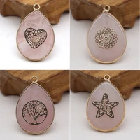 fashion natural stone crystal pendant drop shaped rose pink quartz charms diy for jewelry making necklace earring accessories