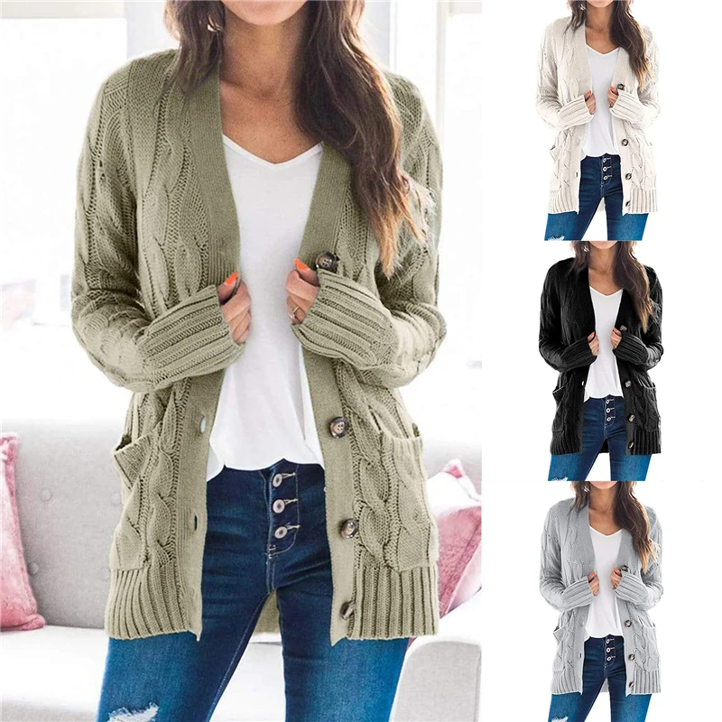 

Women Slim V-neck Tops With Pocket Ladies Fashion Basic Cardigan New Women Sweater For Female 2020 Women Clothing