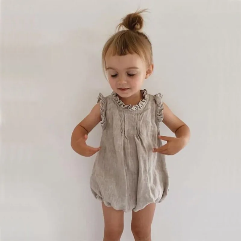 

2021 Spring Summer Newborn Baby Infant Kids Girls Boys Ruffle Sleeveless Bodysuit Jumpsuit Onesie Outfits Clothes For 0-24M