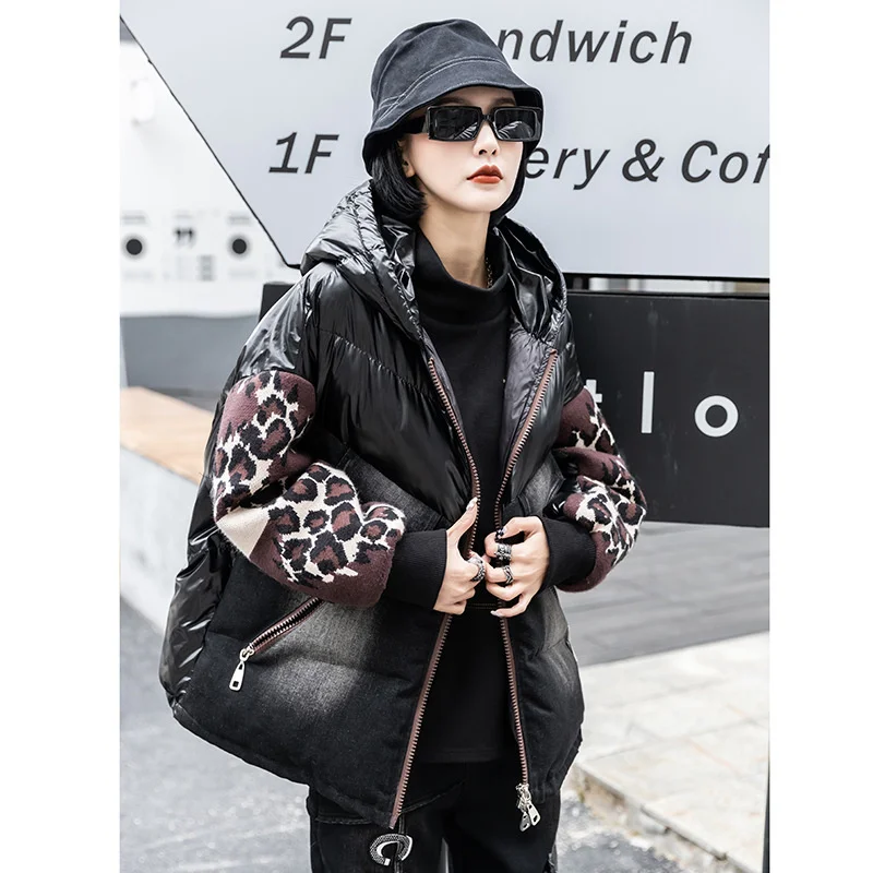 Женские модные джинсовые парки в стиле панк с леопардовым принтом коллекция