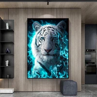 modern animal wall art white tiger canvas painting creative popular european poster interior home decoration muralno frame