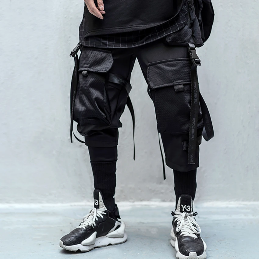 

Joggers Cyberpunk Hip Hop Men Clothing Ribbons Multi Pockets Cargo Pants Harajuku Baggy Track Wide Trouser Streetwear Techwear
