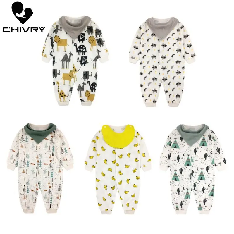 Детский комбинезон с длинным рукавом круглым вырезом и мультяшным