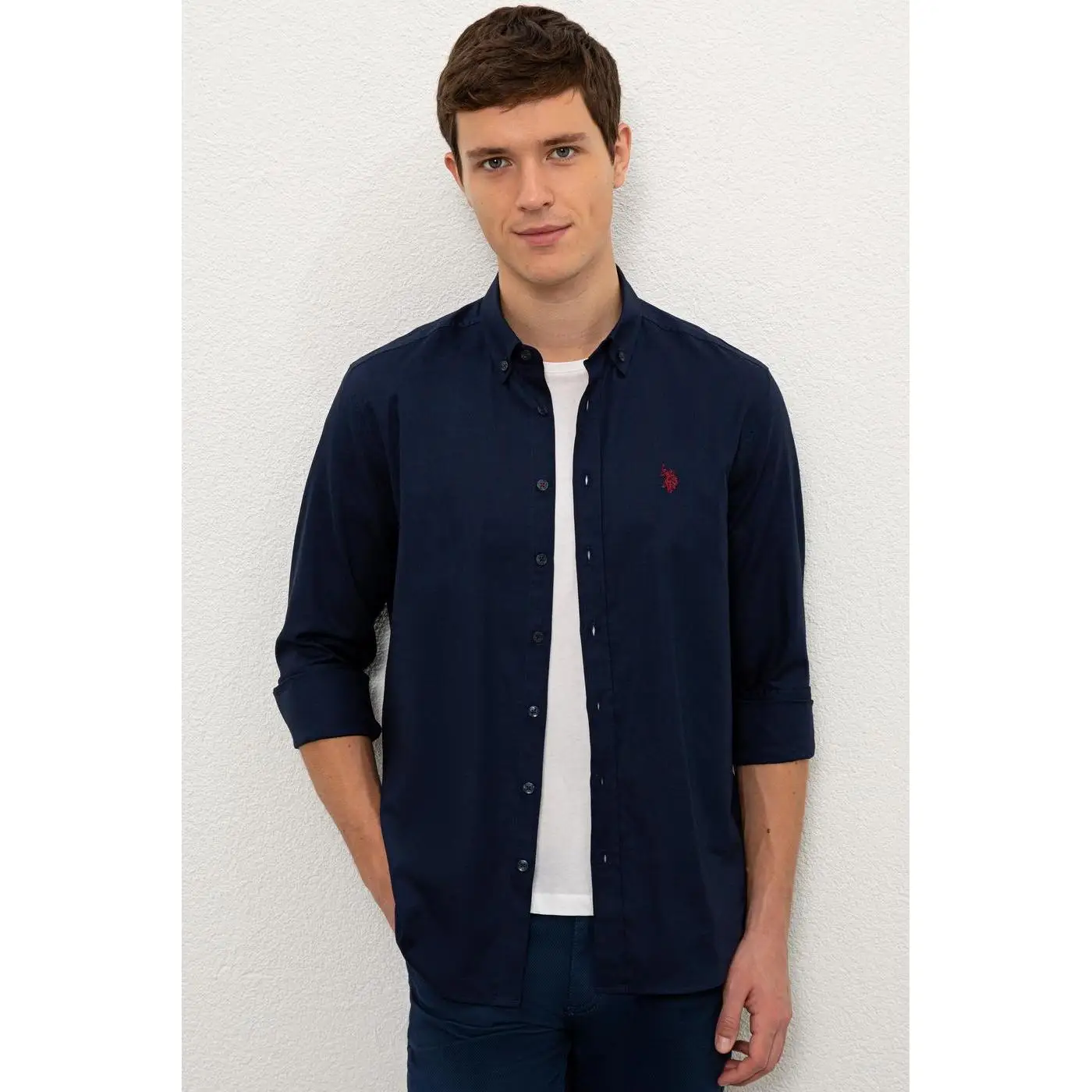 Рубашка поло U.S. Assn. Темно синяя Базовая рубашка с длинным рукавом 50225369 VR033| |