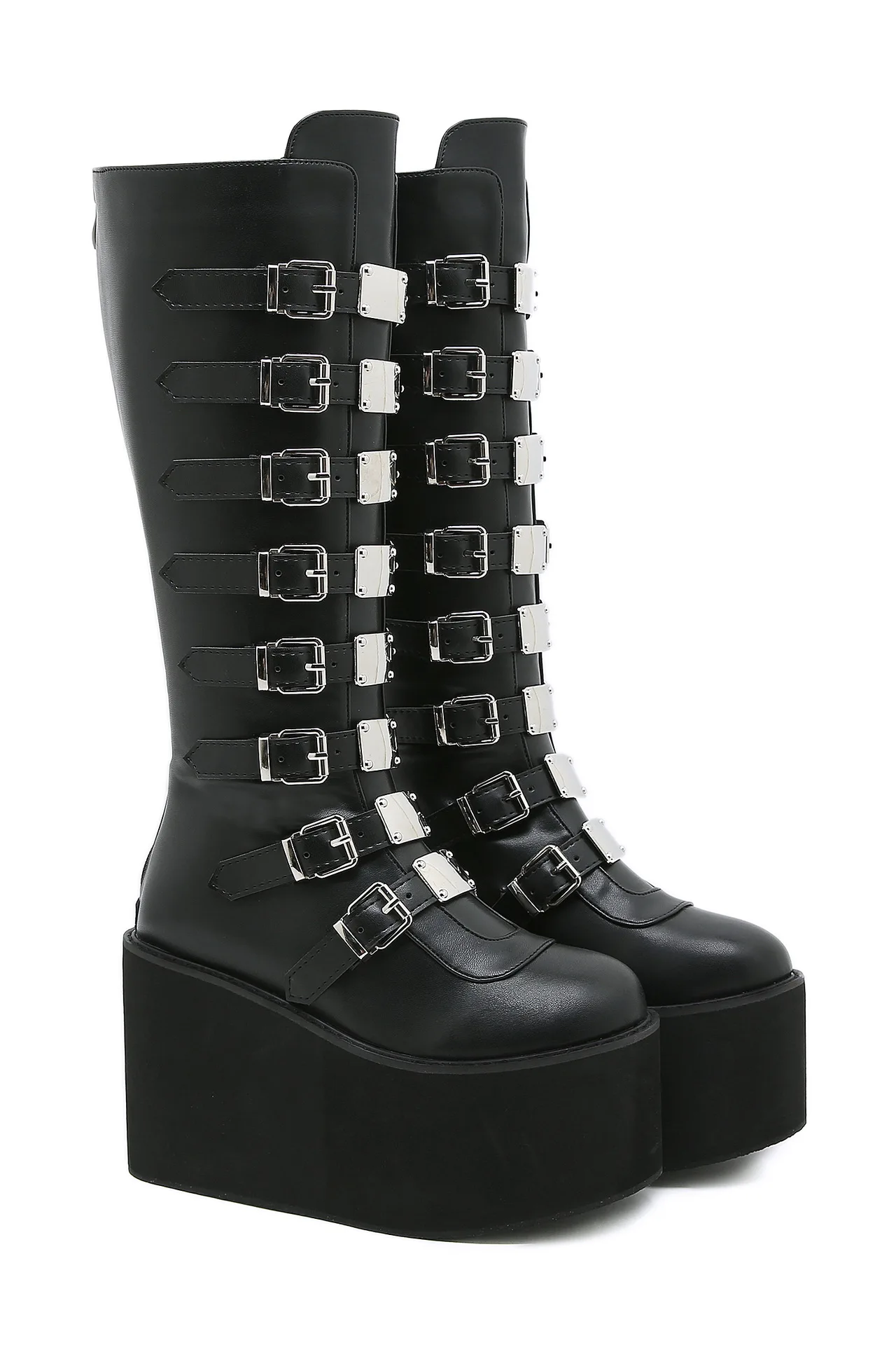 

New Brand Design Platform Motorcycle Boots Women Gothic Style Fashion Metal Buckle Knee High Boots Punk Shoes Woman Cosplay