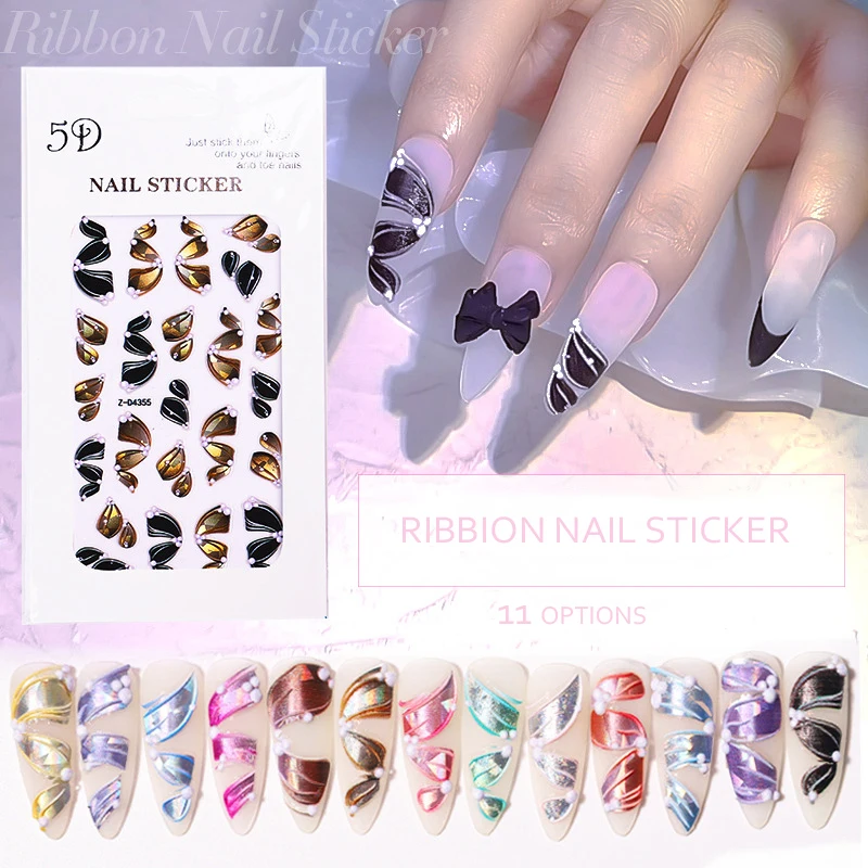 

5D Relief Ribbon Nail Stickers Fashion Multicolor Nails Accessories for Manicure Design Relief Stickers Decals Nail Art Decor