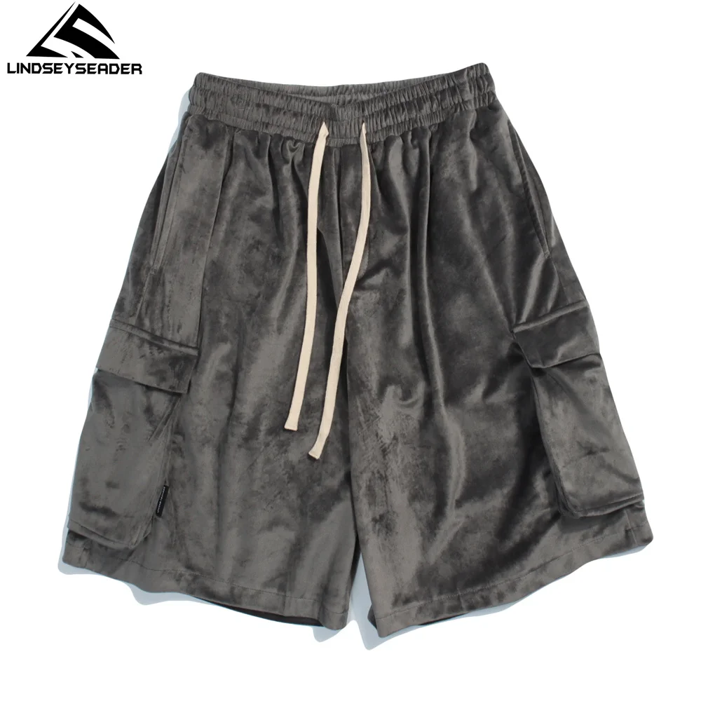 

Men's Short Side Pockets Summer Hip Hop Oversized Suede Fabric Streetwear Harajuku Sweatpant Drawstrings Jorger Casual Shorts