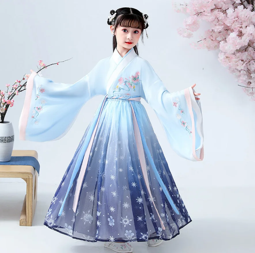 

Children's Hanfu Girls' Spring and Autumn Costume Super Fairy Chinese Style Ming-Made Perform Skirt Set