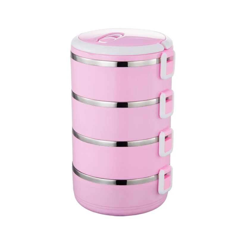 4 Layers pink 1P1Pc портативный изолированный Ланч-бокс из нержавеющей стали для офиса, Ланч-бокс es, Герметичный Термос, пищевой контейнер для кемпинга, принадлежности - Цвет: 4 Layers pink