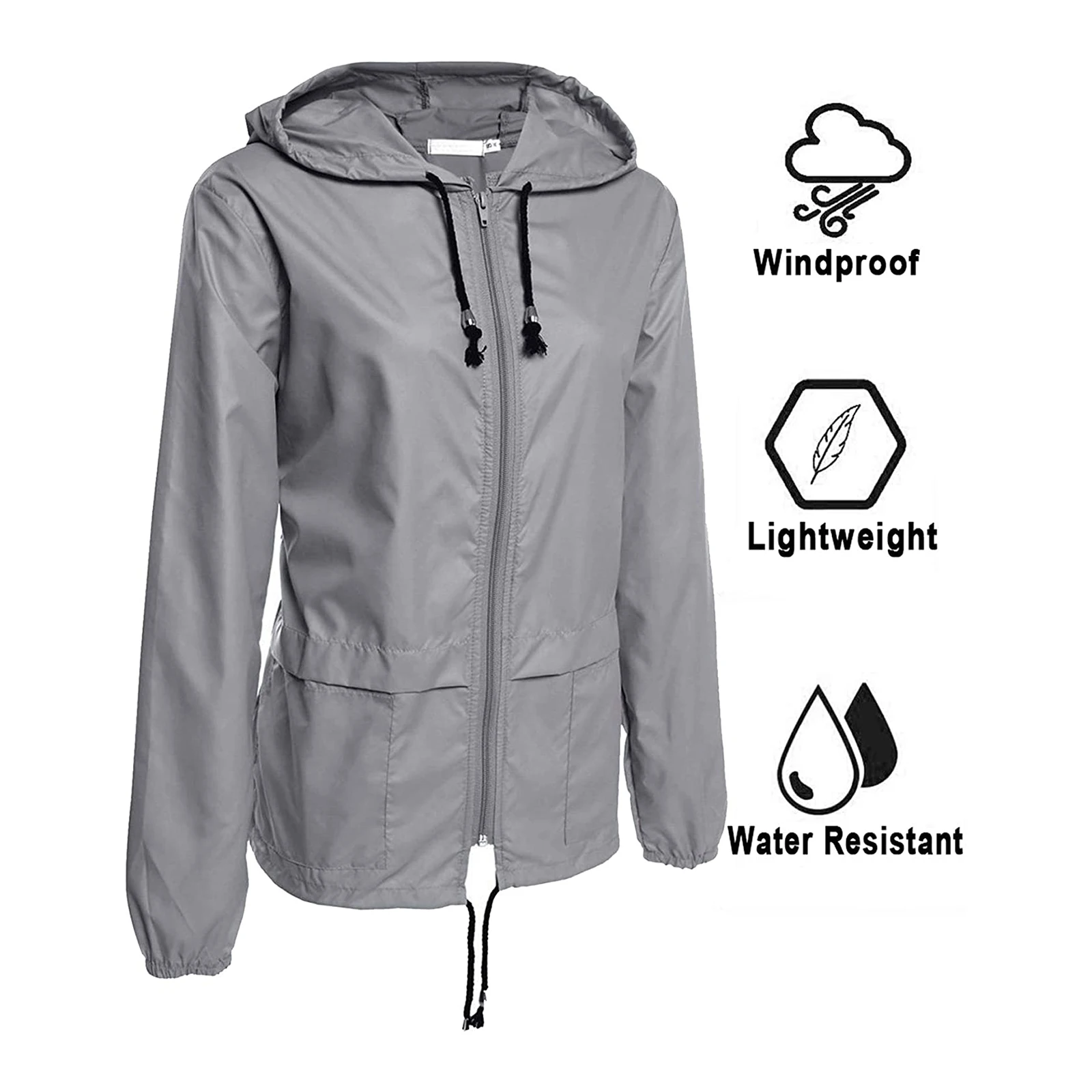 

Packable Rain Jacket Outdoor Hooded Windbreaker with Adjustable Drawstring Cool Women Trench Waterproof Zipper New Coat XXL 2021