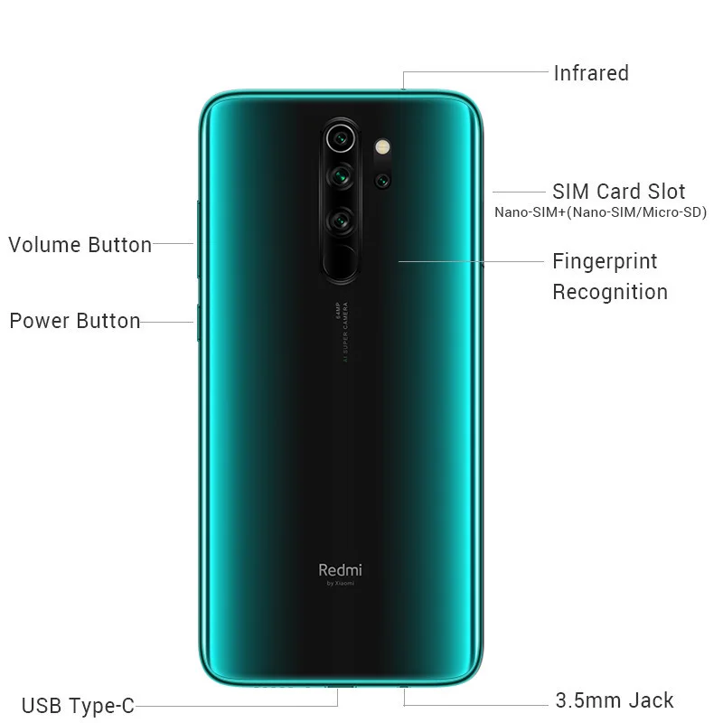 Xiaomi Redmi Note 8 Pro с глобальной версией, 6 ГБ ОЗУ, 128 Гб ПЗУ, 64 мп, четырехъядерный смартфон MTK Helio G90T, четыре ядра, 4500 мА/ч