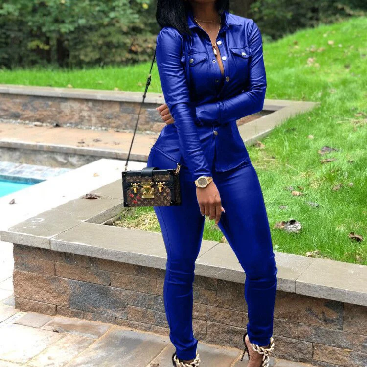 Комплект из двух предметов женский экокожи пикантный однобортный Топ с длинным