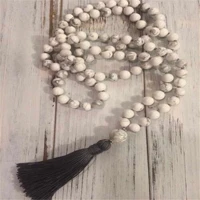 8mm natural white stone 108 beads tassels necklace thanksgiving day christmas blessing classic elegant chakra pray colorful