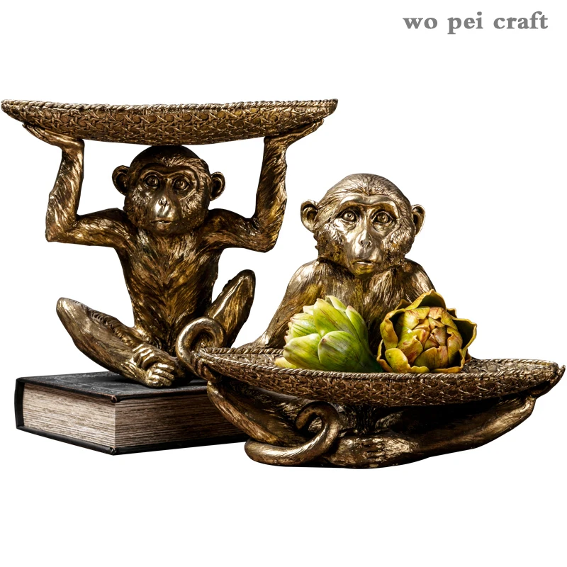

Nordic Golden Monkey Resin Animal Statue Key Debris Storage Organization Desktop Decor Ornament American Home Storage Decoration