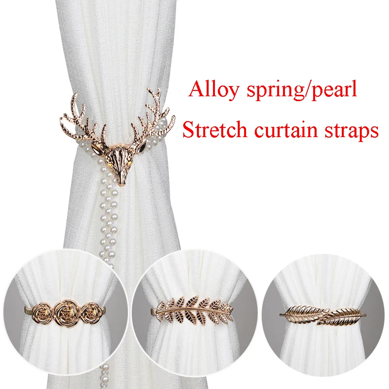 

1pc Metal Spring Curtain Straps, Moose Head Pearl Straps, Elastic Creative Hooks, Curtain Buckles, Free Installation of Curtain