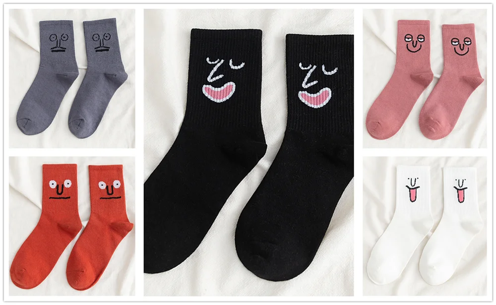 5 pairs 5 пар/упак. унисекс сюрприз средние женские носки Harajuku красочные забавные Женские носочки 100 Хлопок Kawaii Размер 35-42 - Цвет: 5 pairs