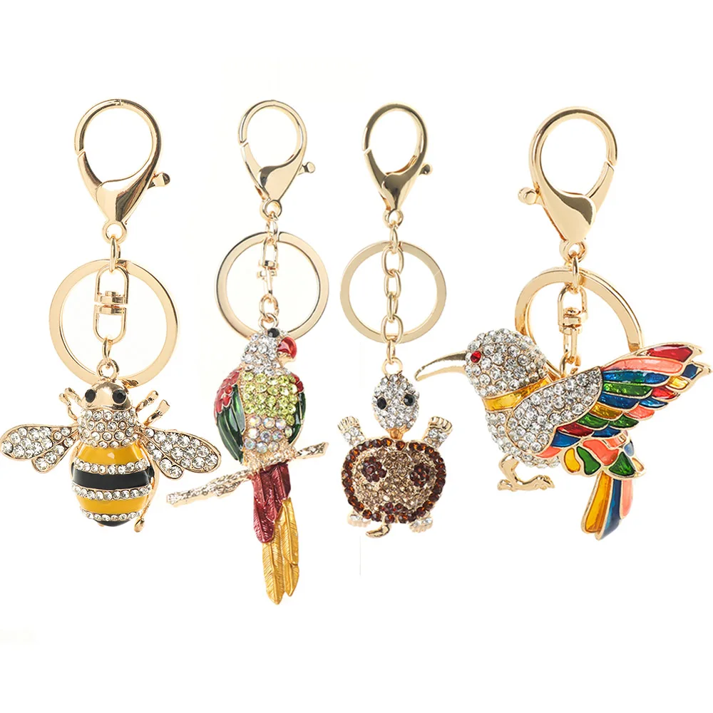 Брелок с кристаллами в виде животных черепаха пчела попугай колибри стерео