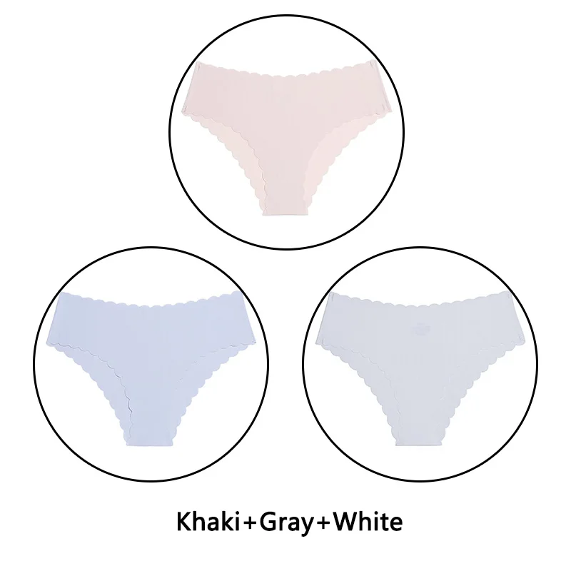 Khaki Gray White 3 шт./партия, сексуальные трусики с оборками женский сексуальный бесшовный трусики с низкой посадкой, однотонное мягкое нижнее белье, женские Ультра тонкие трусики, нижнее белье - Цвет: Khaki Gray White