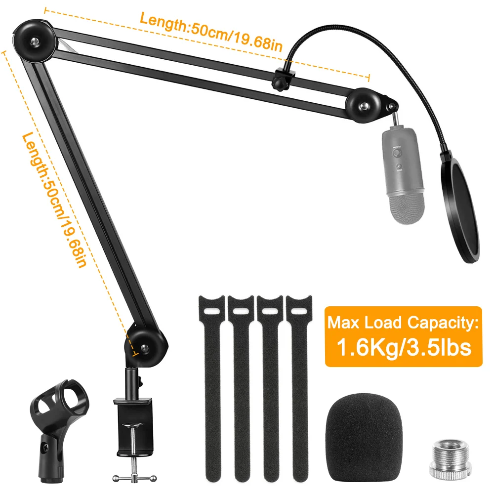

Microphone Boom Arm Stand Heavy Duty Adjustable Suspension Scissor Spring Built-in Mic Stand For Blue Yeti Blue Snowball Bracket