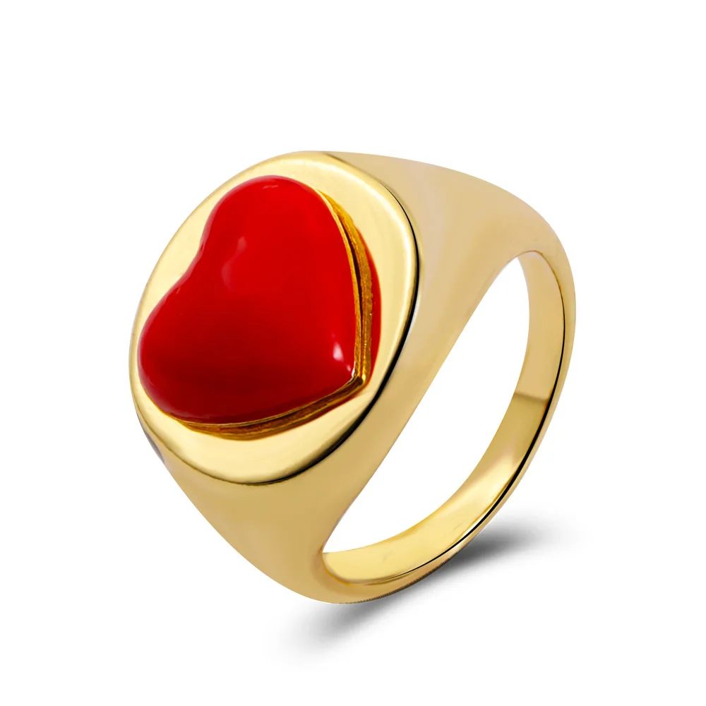 

Hiphop Red Flame Love Heart Rings for Women Sweet Sunflower Cherry Drip Oil Enamel Metal Gold Finger Rings Couple Jewelry