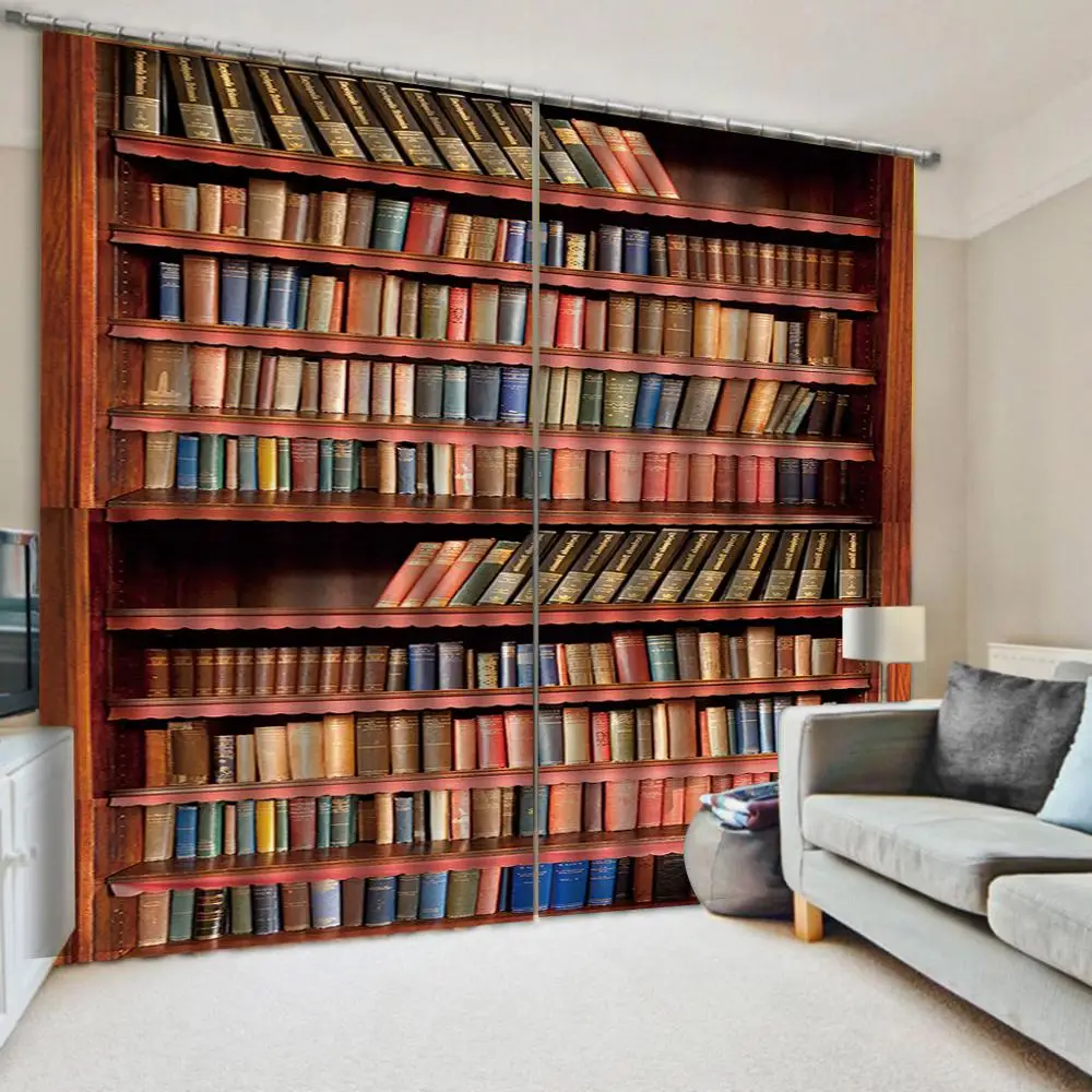 

Blackout 3D Curtains bookself Photo Curtains For Living Room Kids Room Modern Drapes Cortinas