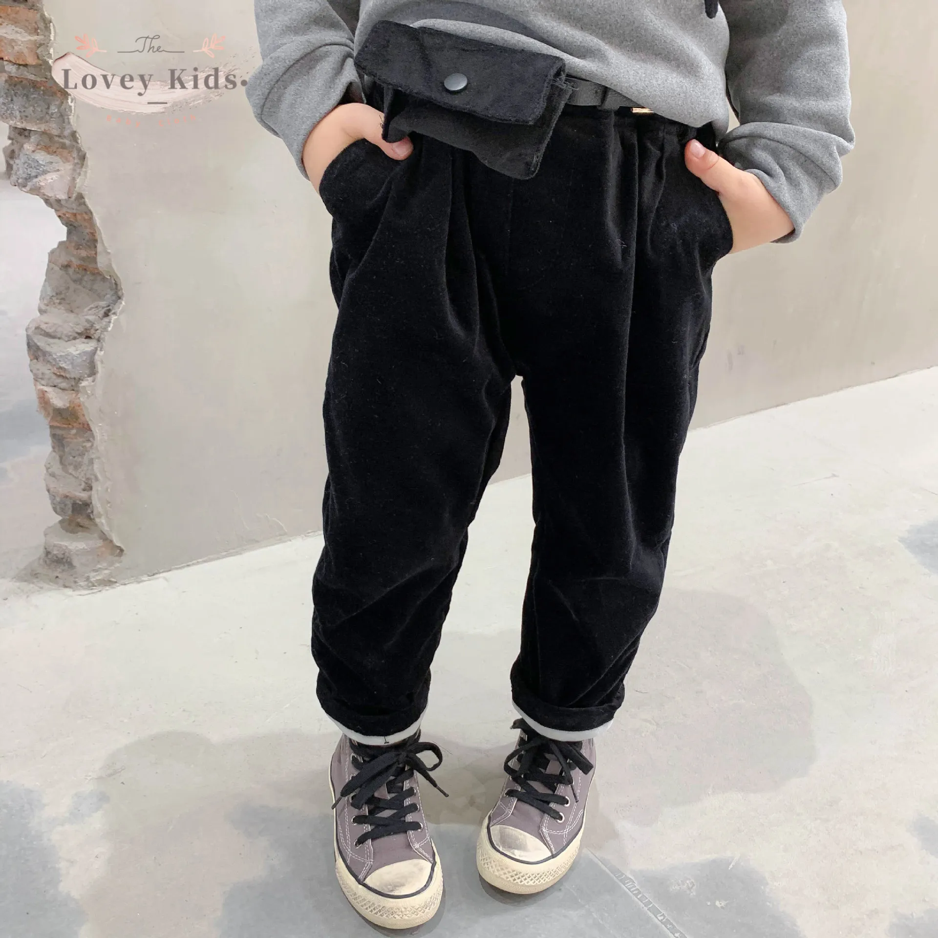 2020 Autumn Fashion Baby Boy Pants with Belt and Waist Bag Purse Korean Style Safari Solid Loose Trousers Fall Clothes | Мать и ребенок
