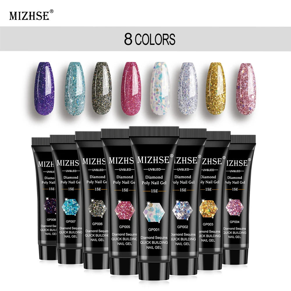 

MIZHSE Diamond Poly Nail Gel UV Builder Nail Extension Gel Polish Acrylic Gel Long-lasting Soak-off Fast Builder Nail Art Design