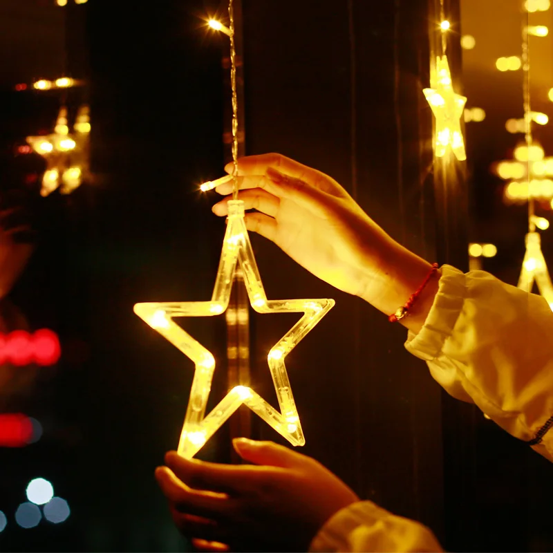 YINUO LIGHT 12PCS Stars Garland Led String Light Fairy Lights Curtain Waterproof 8 Modes Holiday Christmas Decoration | Лампы и