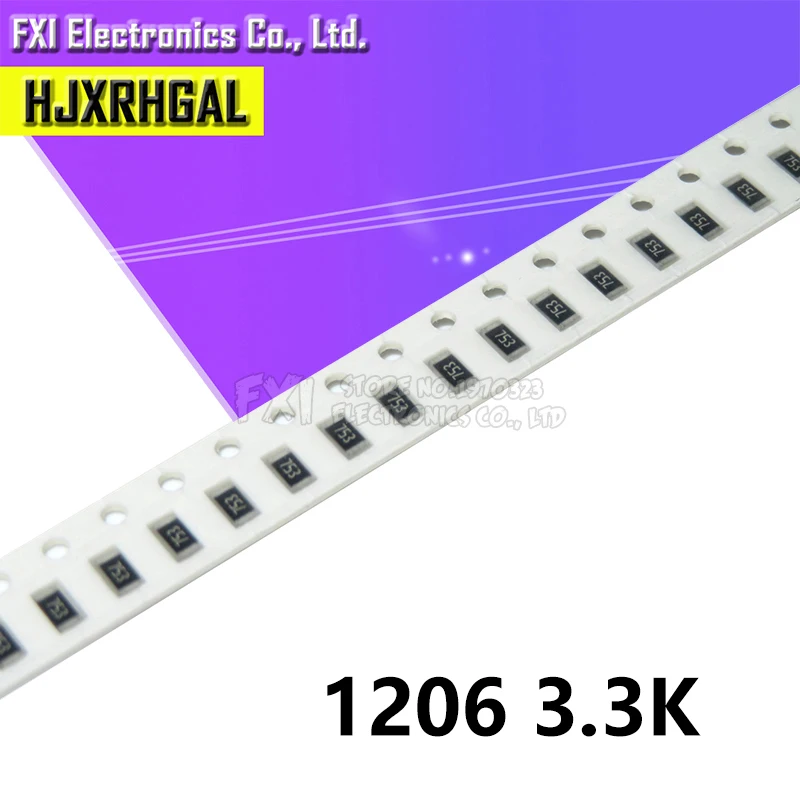 100 шт. 1206 SMD резистор 3 K ohm Резистор проволочного чипа 0 25 W 1/4W 3K3 332 новый